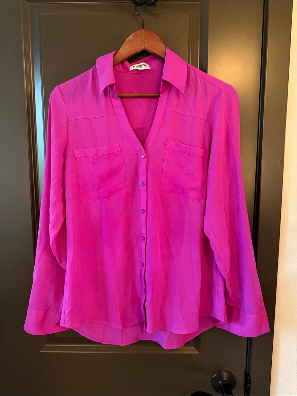 Express Bright Magenta Button-Down Shirt